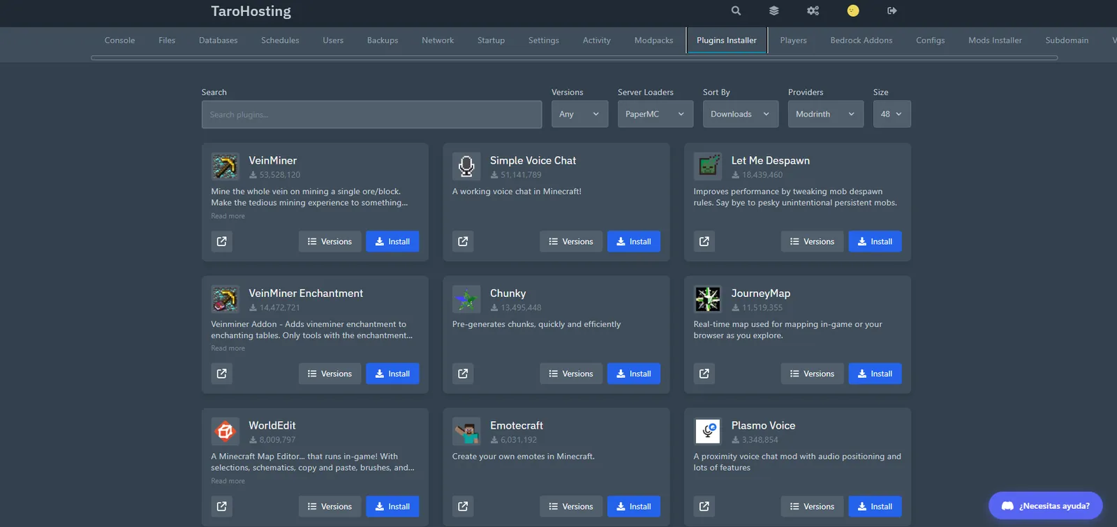 Panel de Control — Plugins